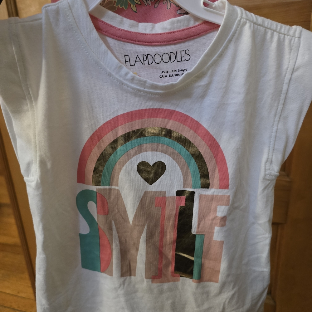 Flapdoodles Kids White Rainbow Smile T-Shirt and Shorts 4 PIECE SET